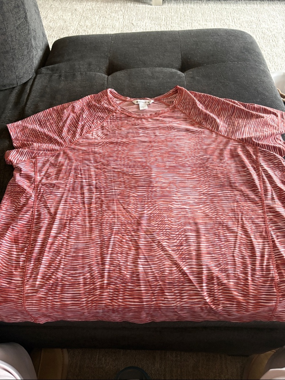 Athleta Red-White Striped Short Sleeve Tee